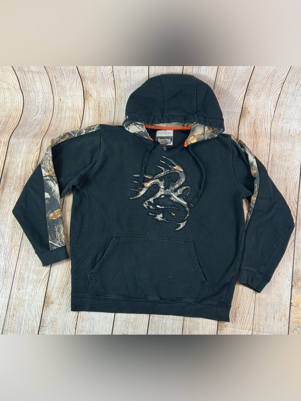 Mens Legendary Whitetails Pullover Hoodie Sweatshirt Black Camo Size Large